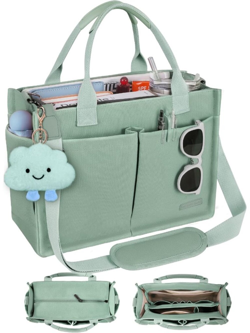 Canvas Tote Bag for Women with Zipper & Compartments– Large Work & College Lapto